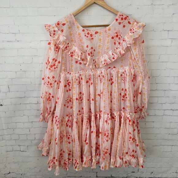 Innika Choo Voile Collar Tier Mini Dress Size 0 - 2 XS Baby Doll Frills Peasant - Picture 2 of 12